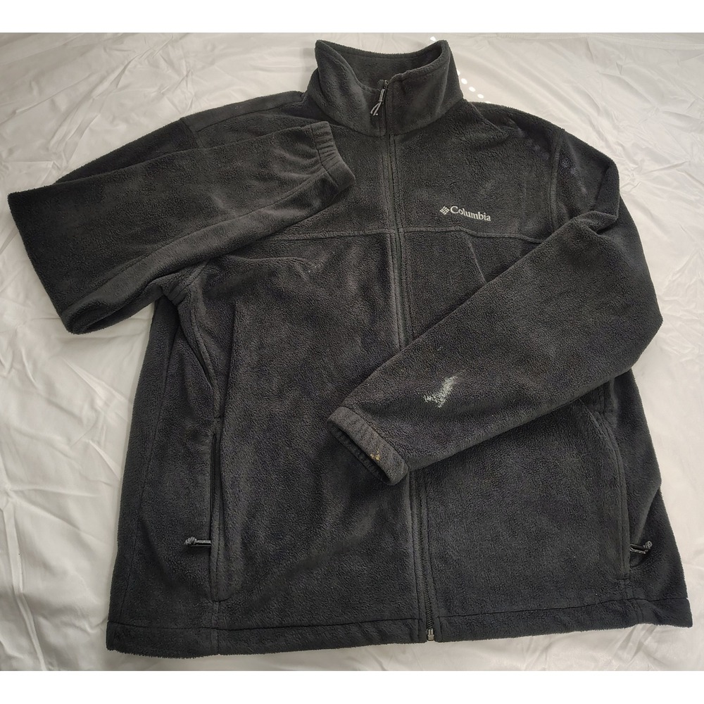 Columbia Mens XL Black Full Zip Fleece Jacket Mock Neck Outdoor Hiking Layer